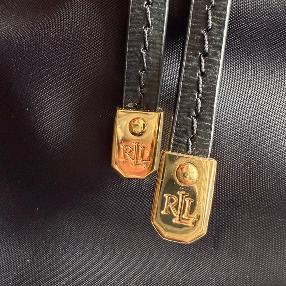 Lauren Ralph Lauren Keely Small Black Nylon Satin Gold Trim Backpack Bag - Picture 9 of 13